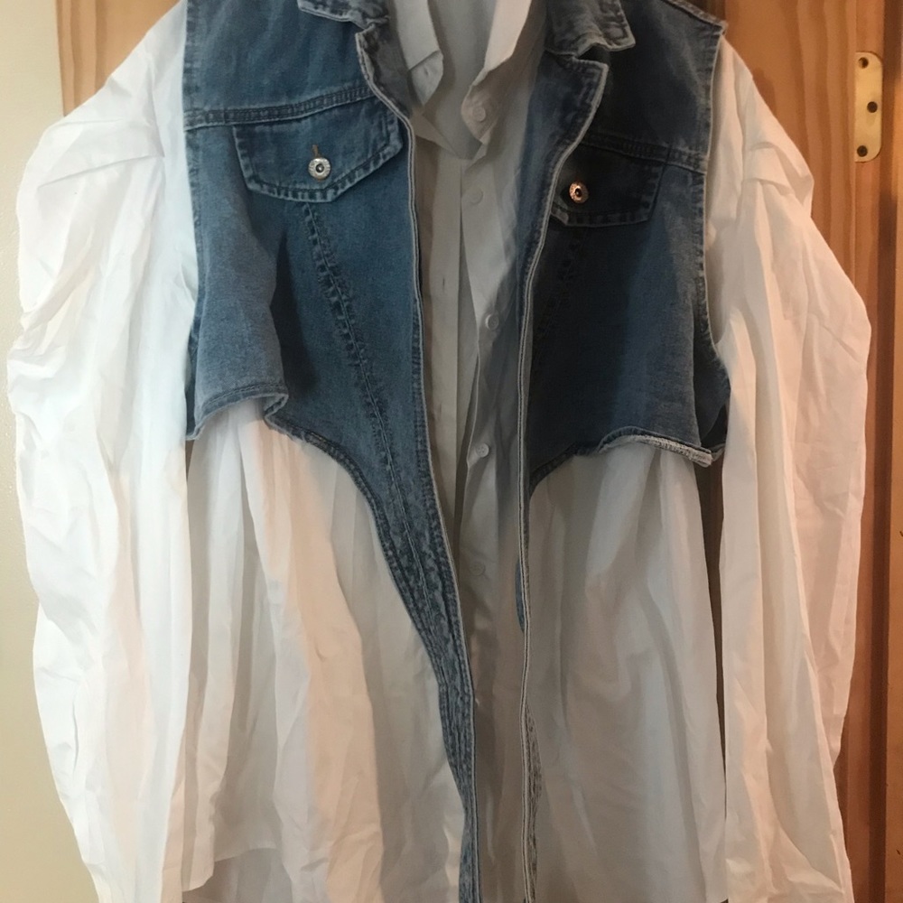Denim Crop Vest with White Dress Shirt